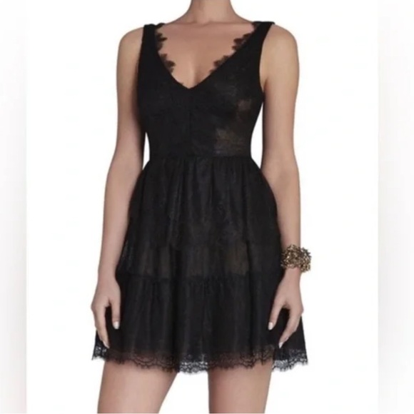 Bcbgmaxazria Willa Lace Black Mini Dress Size S - Picture 2 of 16
